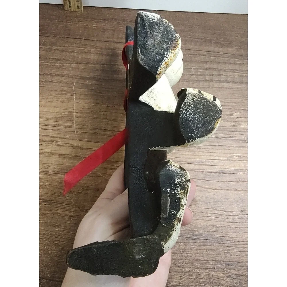 Vintage Cast Iron Boston Terrier One Sided Black And White Dog Door Stop